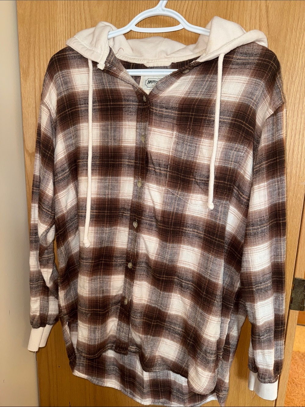American Eagle Plaid Hooded Flannel
